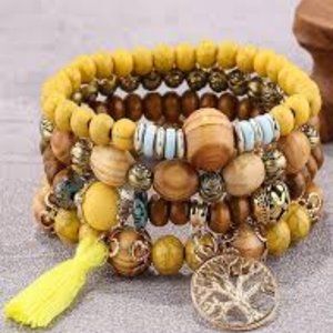 4pc Tree of Life Bracelet with Yellow Tassel